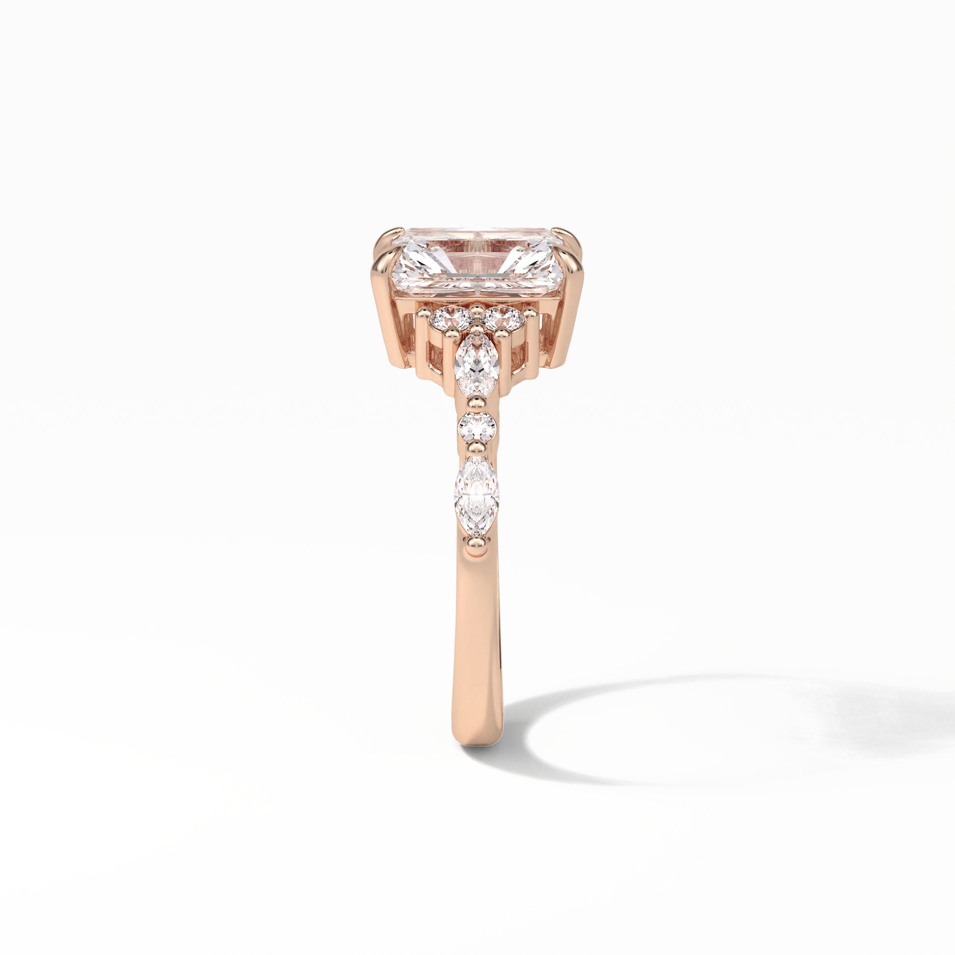 Asscher Three Stones Pave Lab Grown Diamond Engagement Ring
