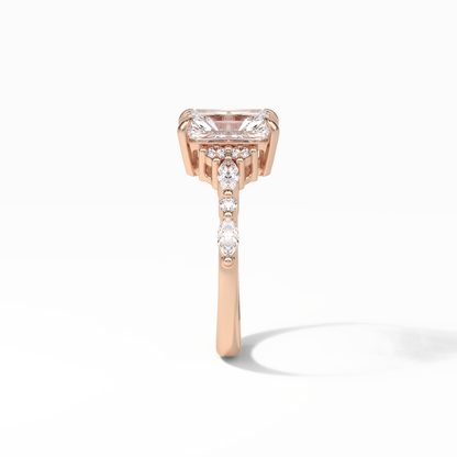 Asscher Three Stones Pave Lab Grown Diamond Engagement Ring