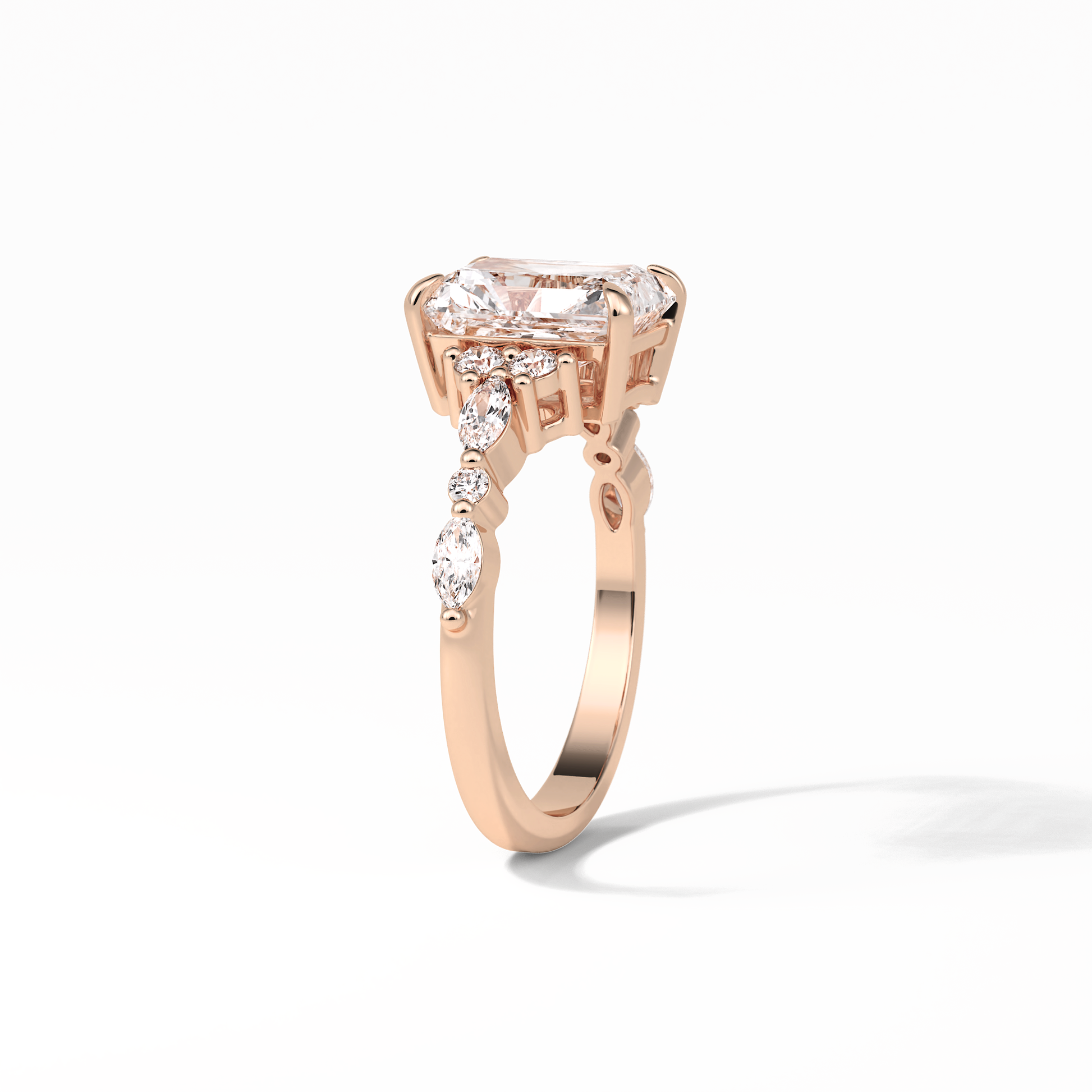 Asscher Three Stones Pave Lab Grown Diamond Engagement Ring