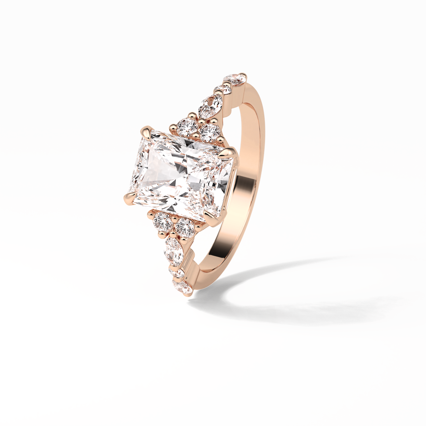 Asscher Three Stones Pave Lab Grown Diamond Engagement Ring