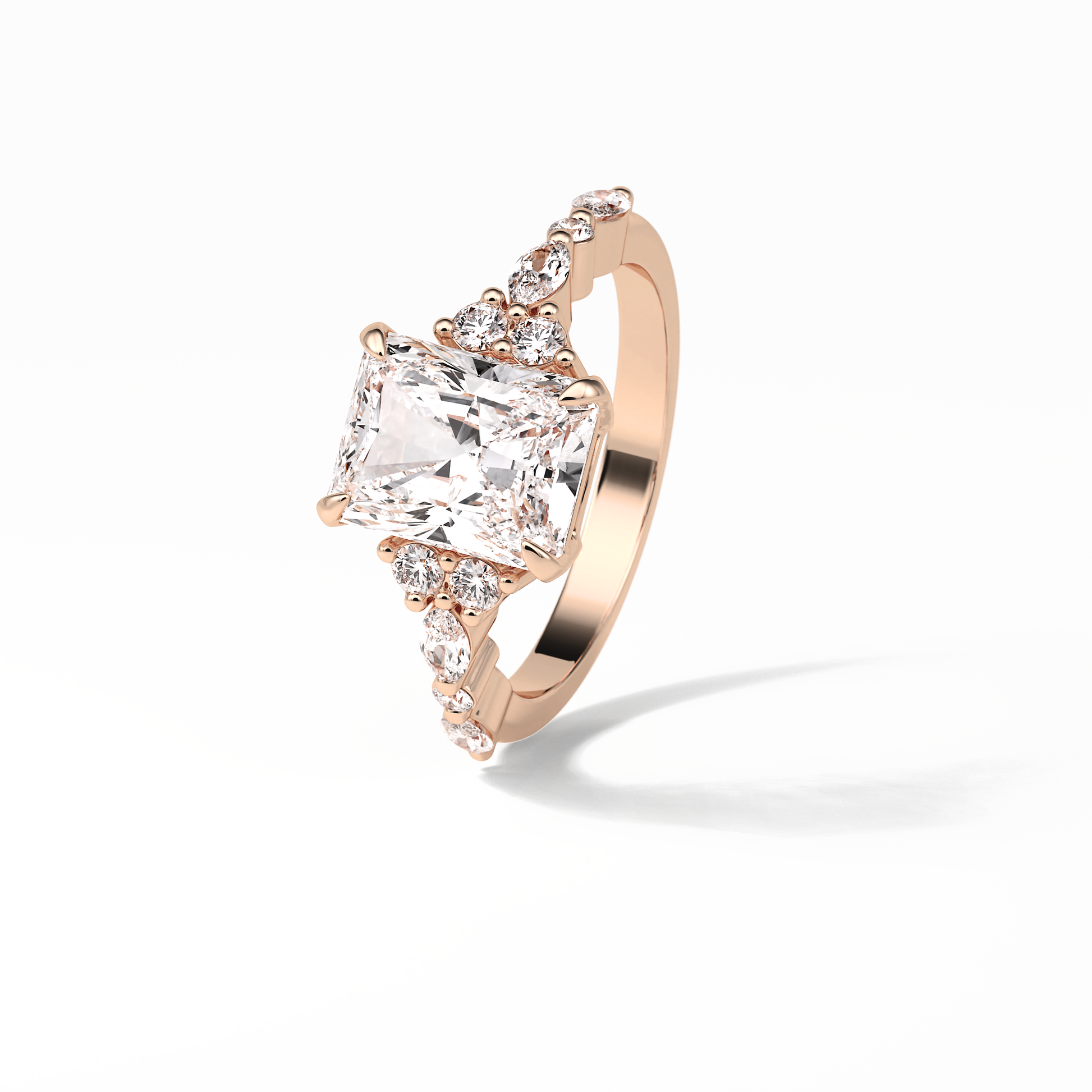 Asscher Three Stones Pave Lab Grown Diamond Engagement Ring