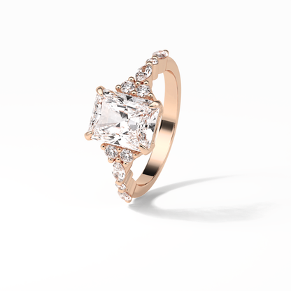Asscher Three Stones Pave Lab Grown Diamond Engagement Ring