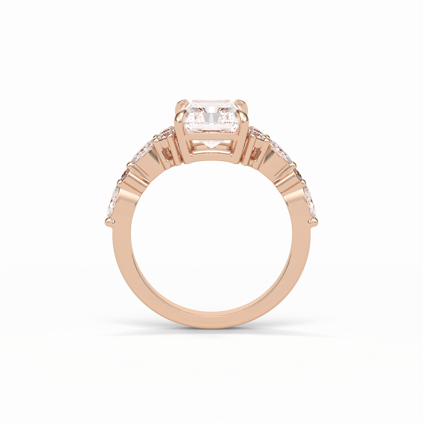 Asscher Three Stones Pave Lab Grown Diamond Engagement Ring