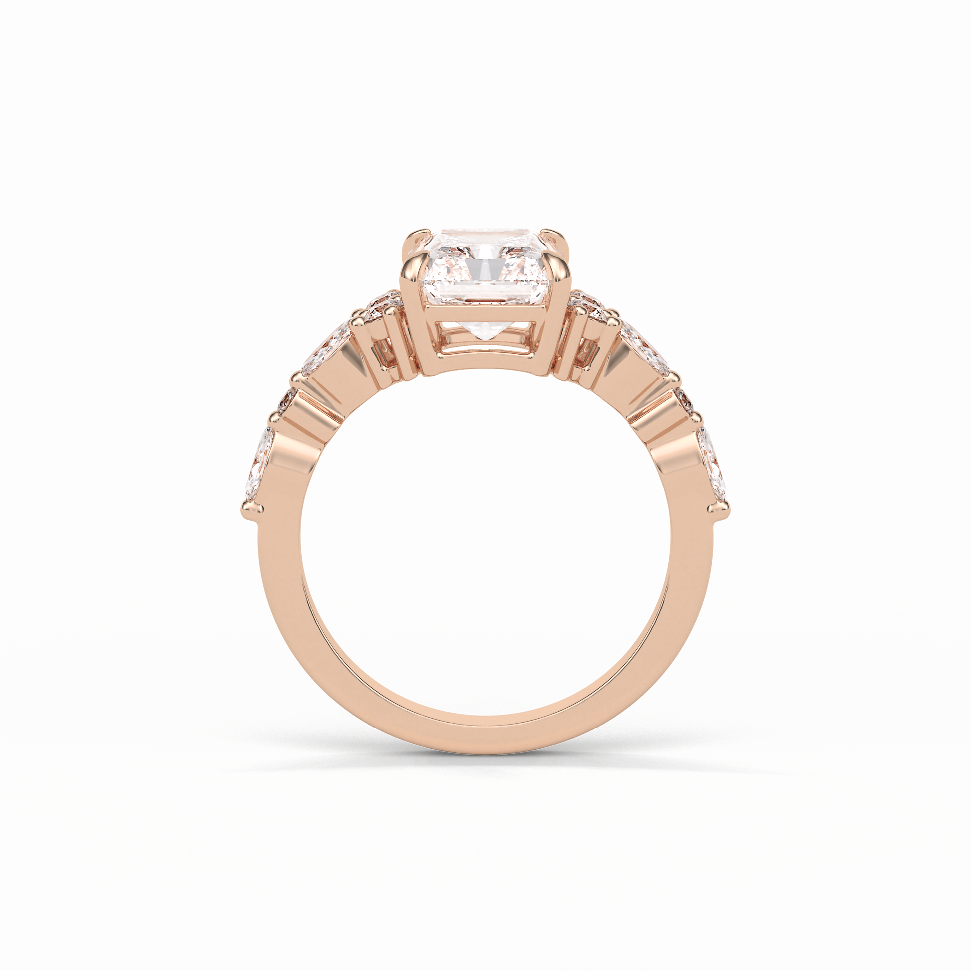 Asscher Three Stones Pave Lab Grown Diamond Engagement Ring