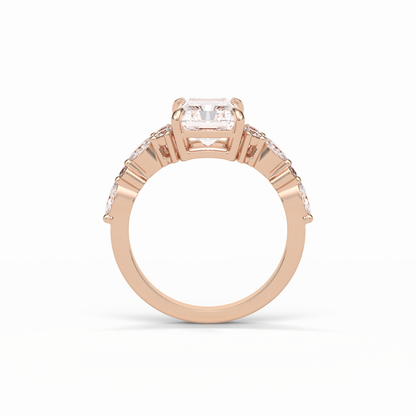 Asscher Three Stones Pave Lab Grown Diamond Engagement Ring