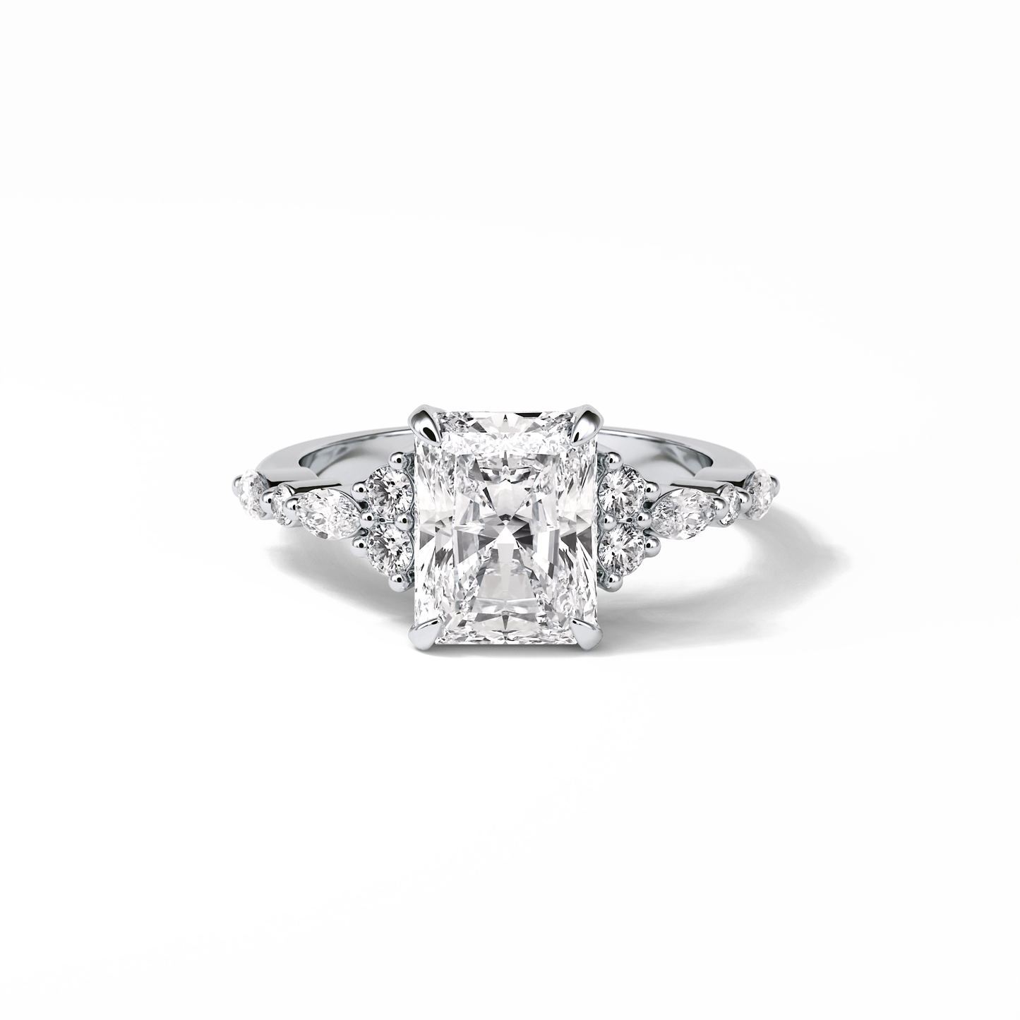 Asscher Three Stones Pave Lab Grown Diamond Engagement Ring