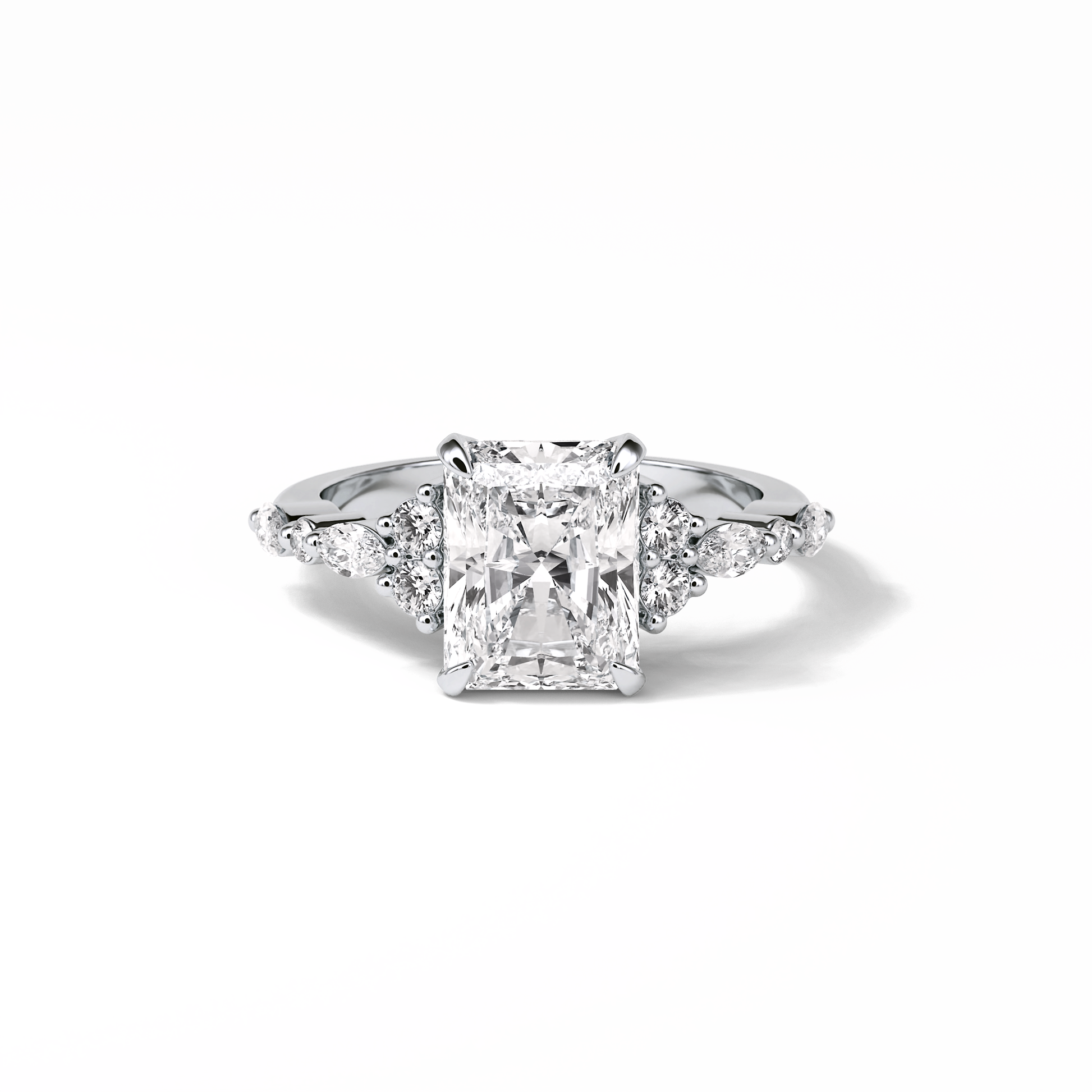 Asscher Three Stones Pave Lab Grown Diamond Engagement Ring