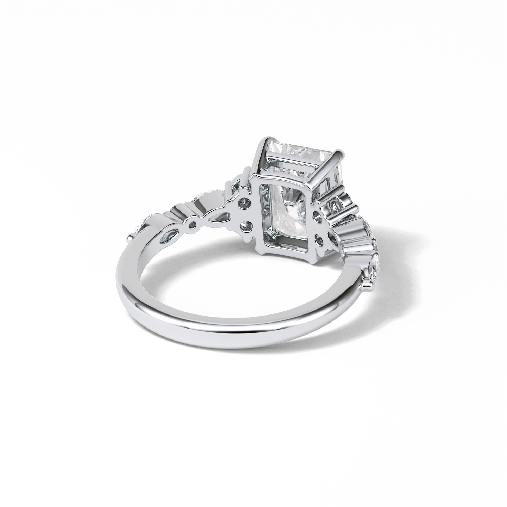 Asscher Three Stones Pave Lab Grown Diamond Engagement Ring
