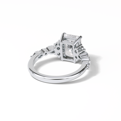 Asscher Three Stones Pave Lab Grown Diamond Engagement Ring