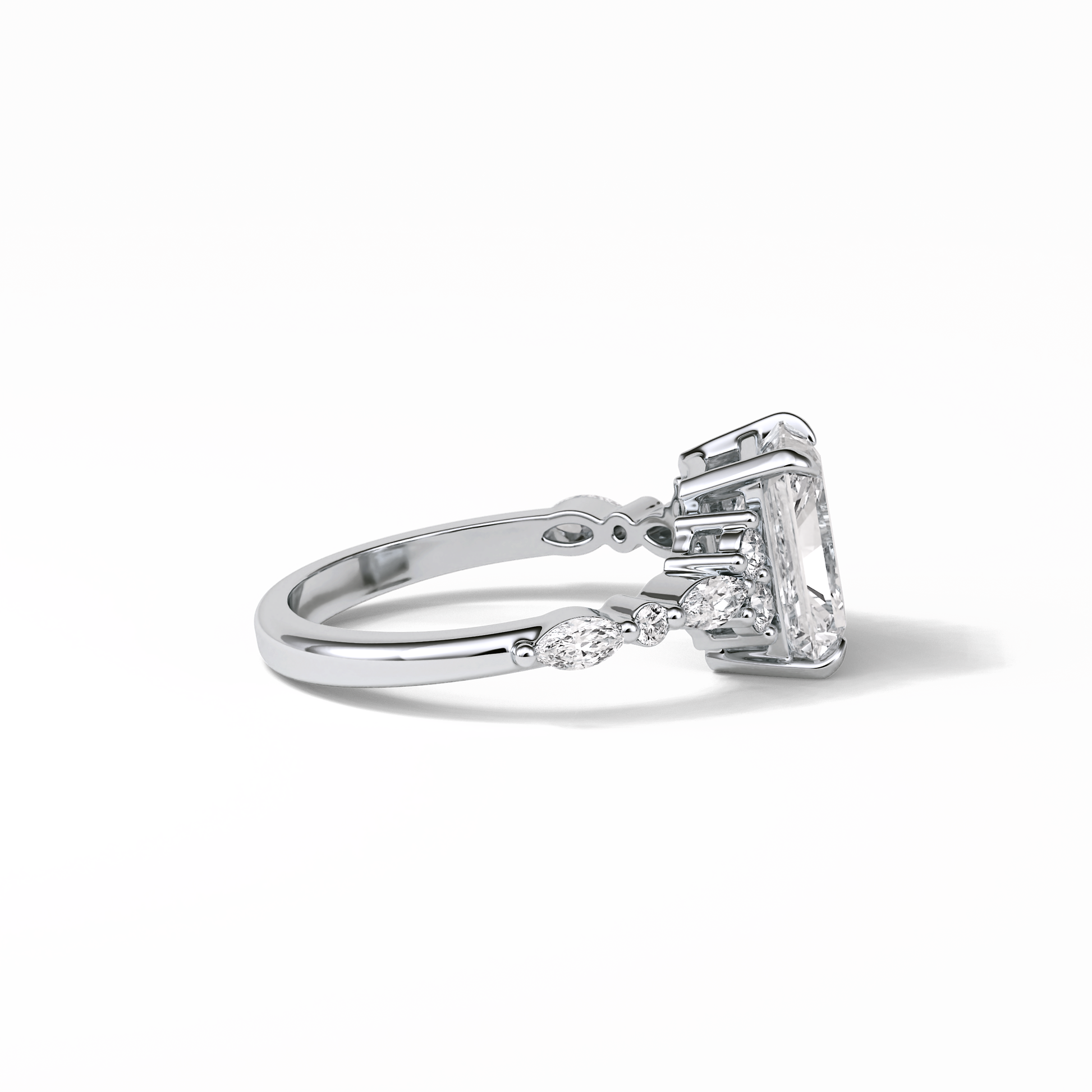 Asscher Three Stones Pave Lab Grown Diamond Engagement Ring