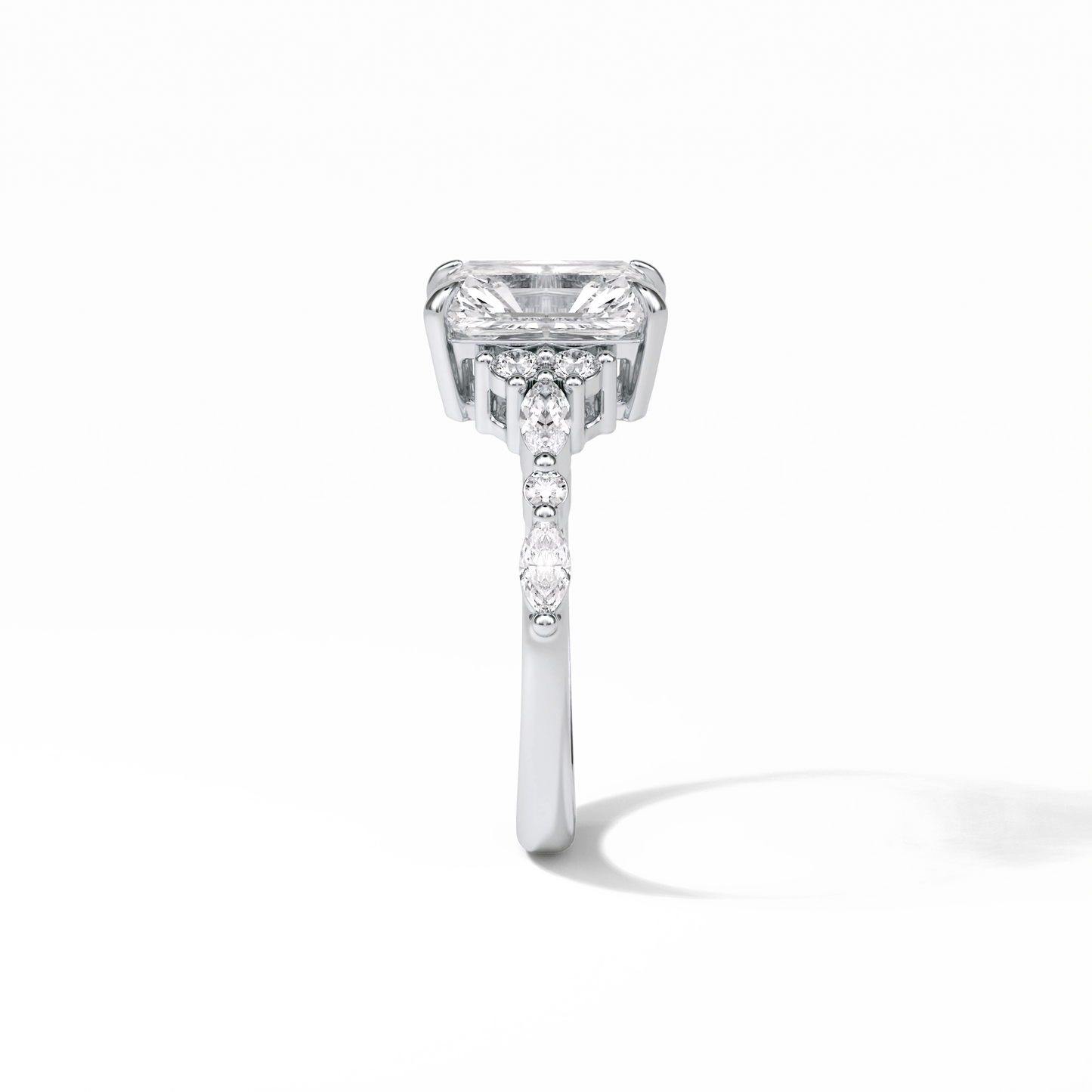 Asscher Three Stones Pave Lab Grown Diamond Engagement Ring
