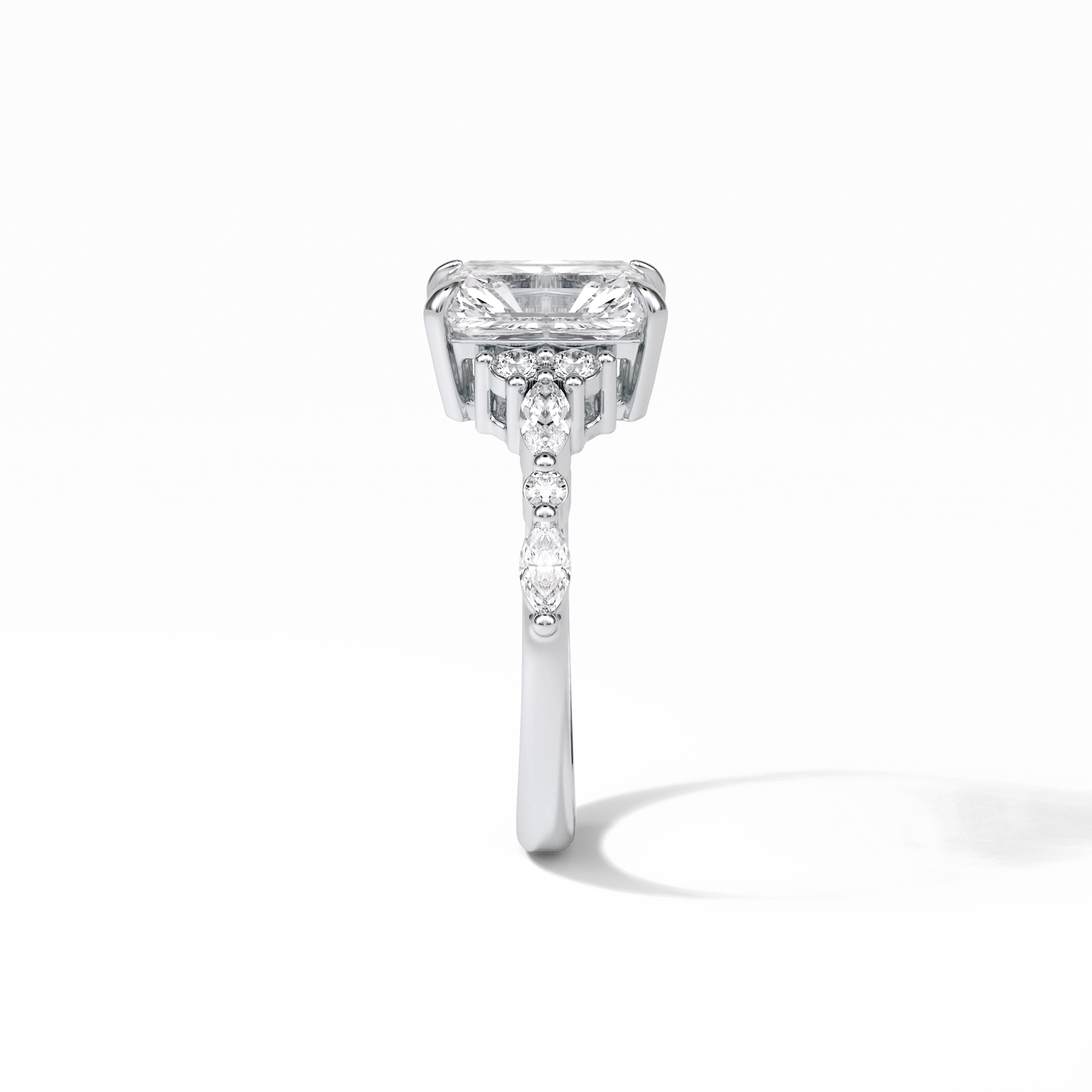 Asscher Three Stones Pave Lab Grown Diamond Engagement Ring