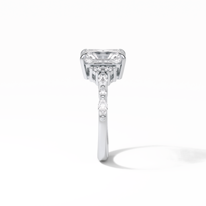 Asscher Three Stones Pave Lab Grown Diamond Engagement Ring