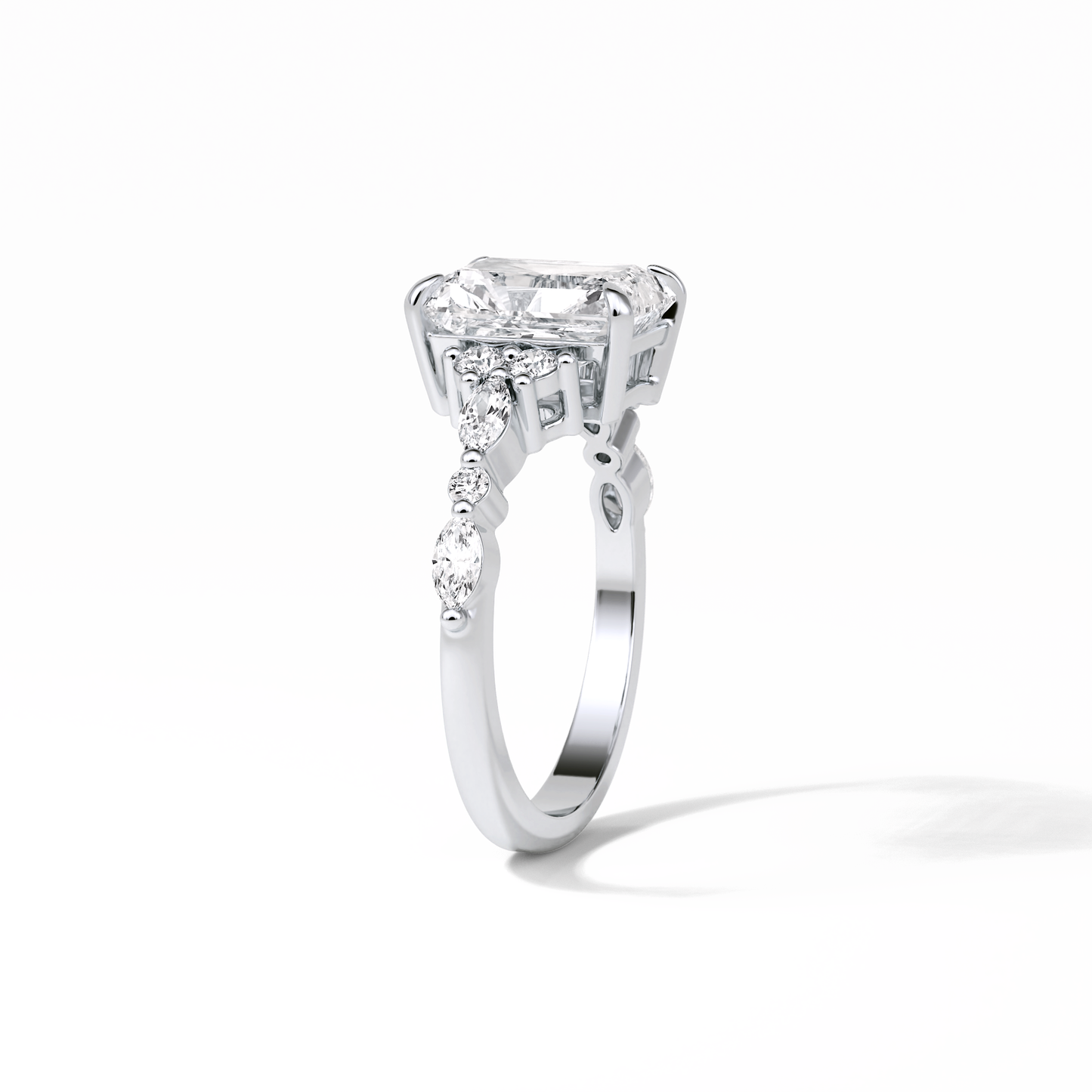 Asscher Three Stones Pave Lab Grown Diamond Engagement Ring