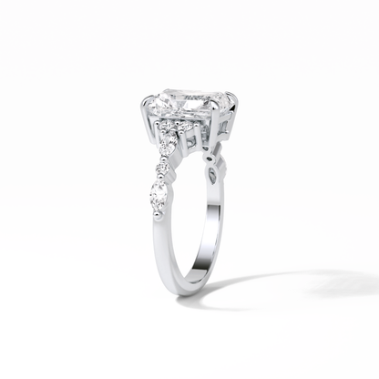 Asscher Three Stones Pave Lab Grown Diamond Engagement Ring