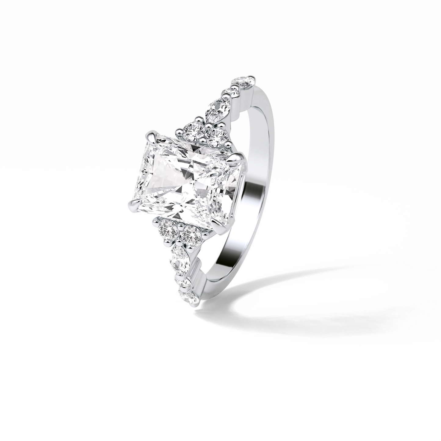 Asscher Three Stones Pave Lab Grown Diamond Engagement Ring
