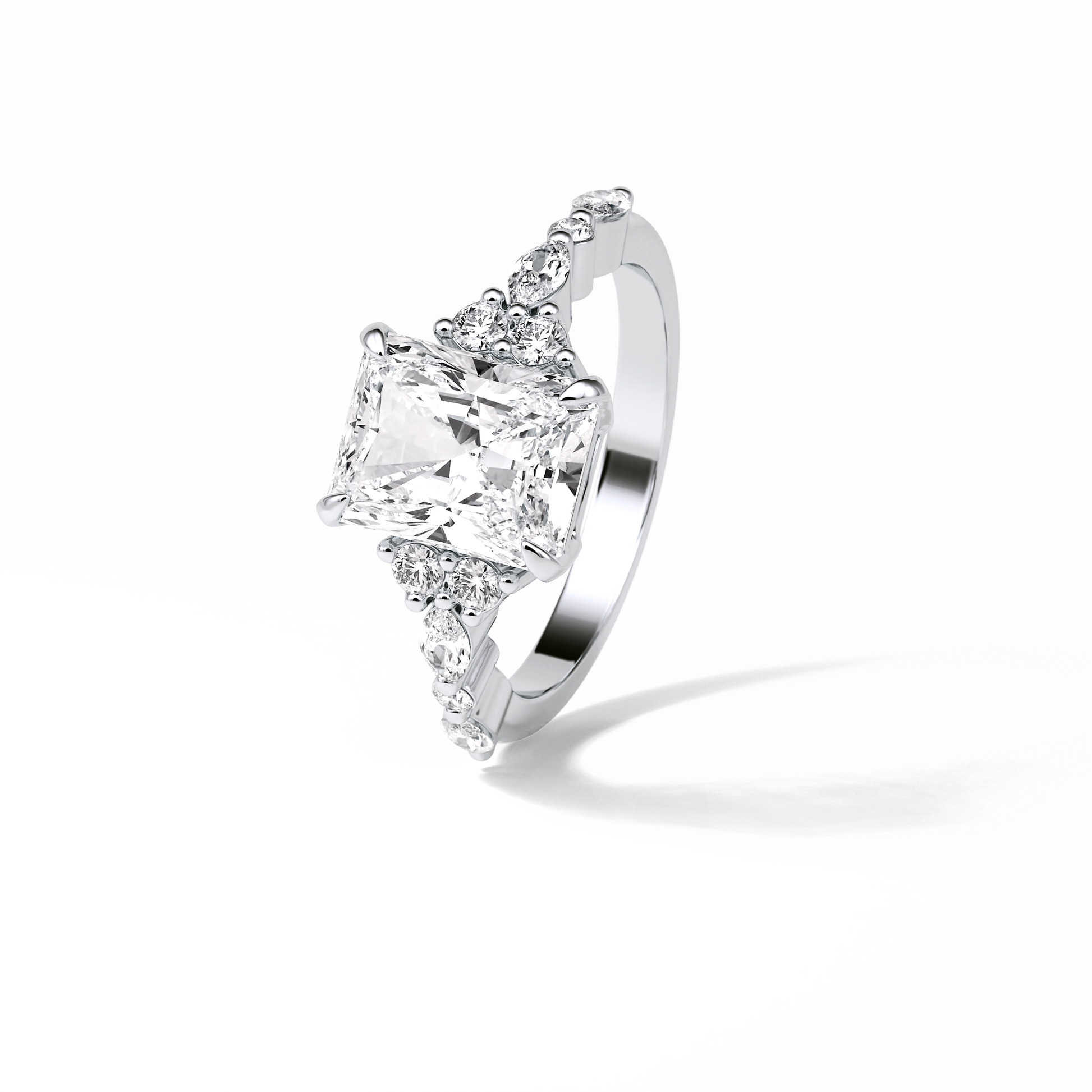 Asscher Three Stones Pave Lab Grown Diamond Engagement Ring