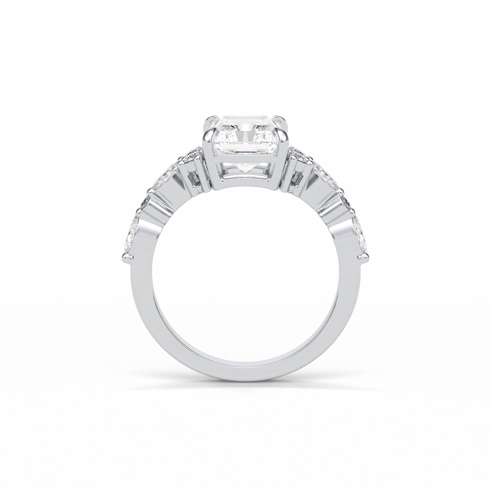 Asscher Three Stones Pave Lab Grown Diamond Engagement Ring