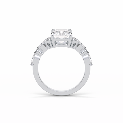 Asscher Three Stones Pave Lab Grown Diamond Engagement Ring