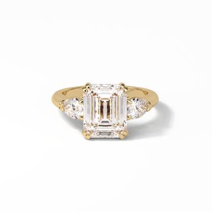 Emerald Three Stones Lab Grown Diamond Engagement Ring