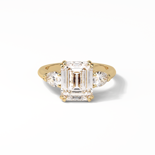 Emerald Three Stones Lab Grown Diamond Engagement Ring