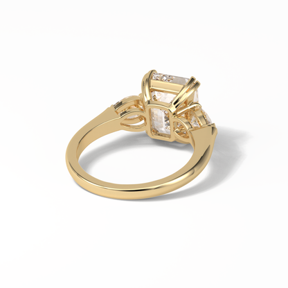 Emerald Three Stones Lab Grown Diamond Engagement Ring