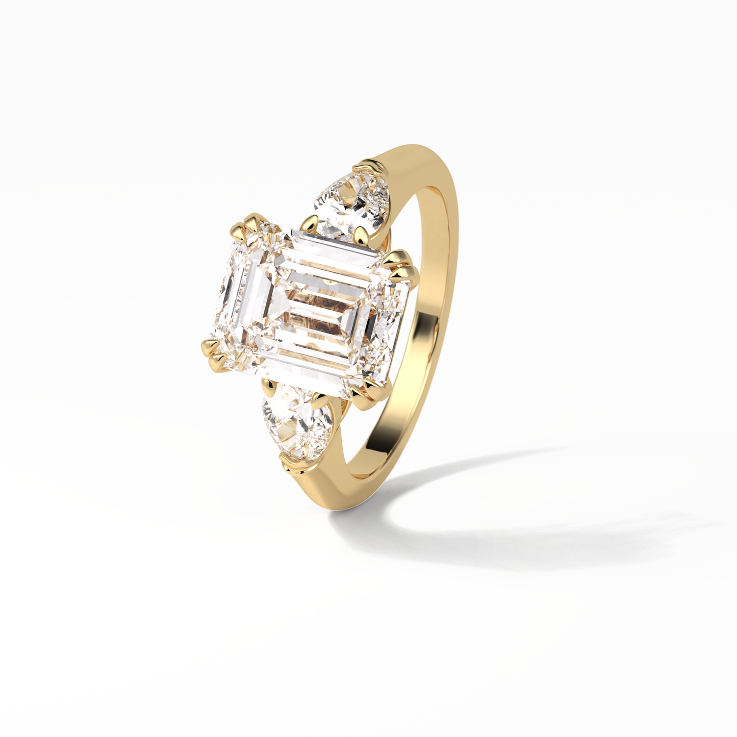 Emerald Three Stones Lab Grown Diamond Engagement Ring