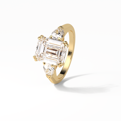 Emerald Three Stones Lab Grown Diamond Engagement Ring