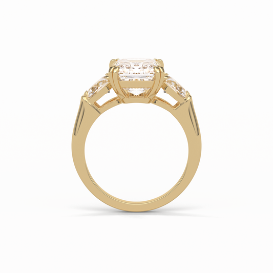 Emerald Three Stones Lab Grown Diamond Engagement Ring