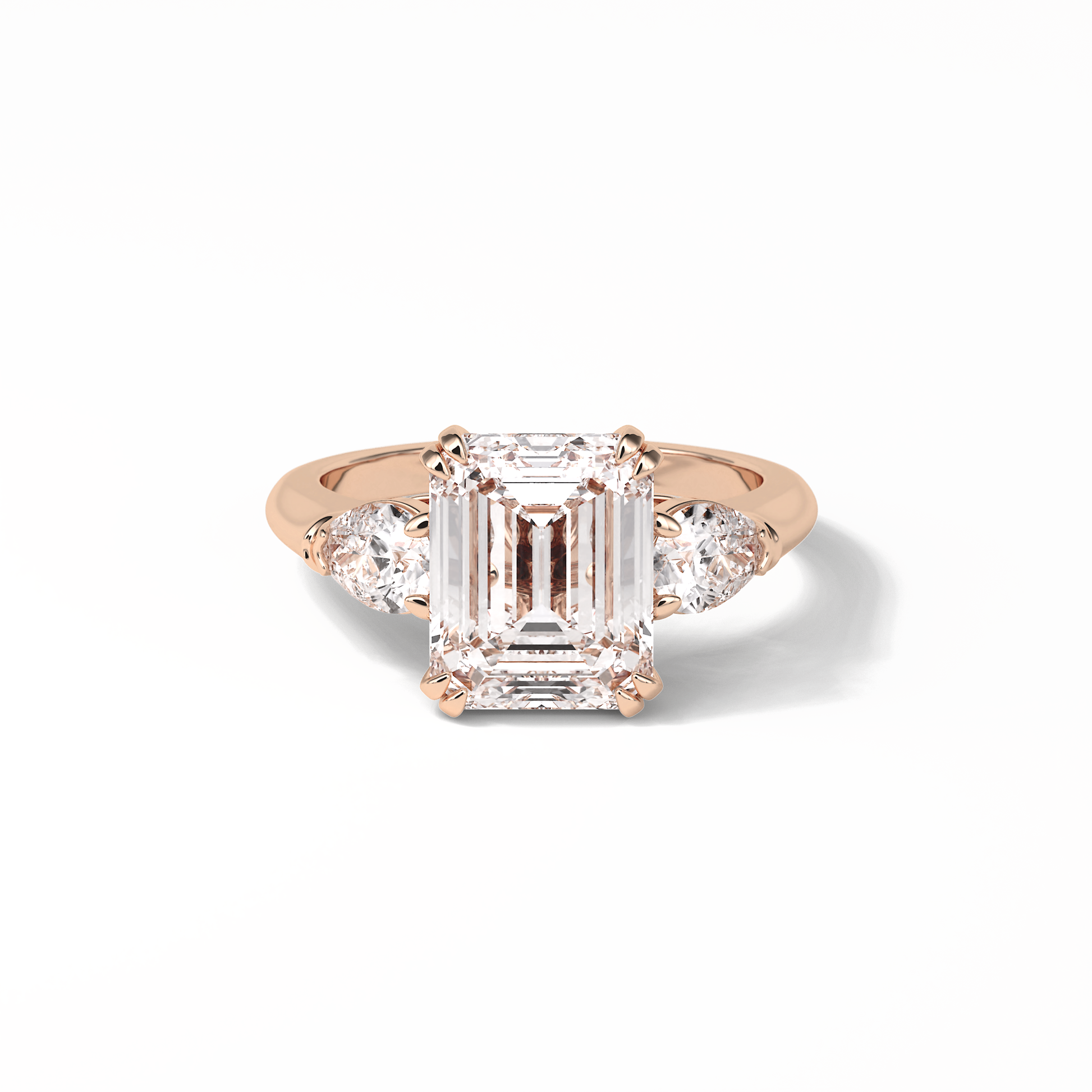 Emerald Three Stones Lab Grown Diamond Engagement Ring