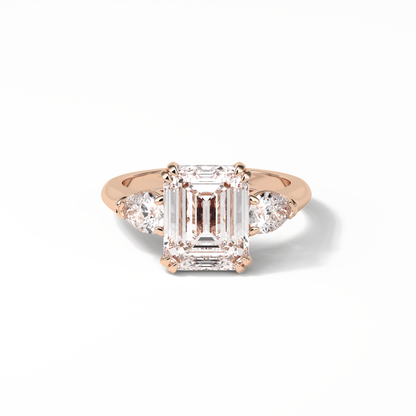 Emerald Three Stones Lab Grown Diamond Engagement Ring