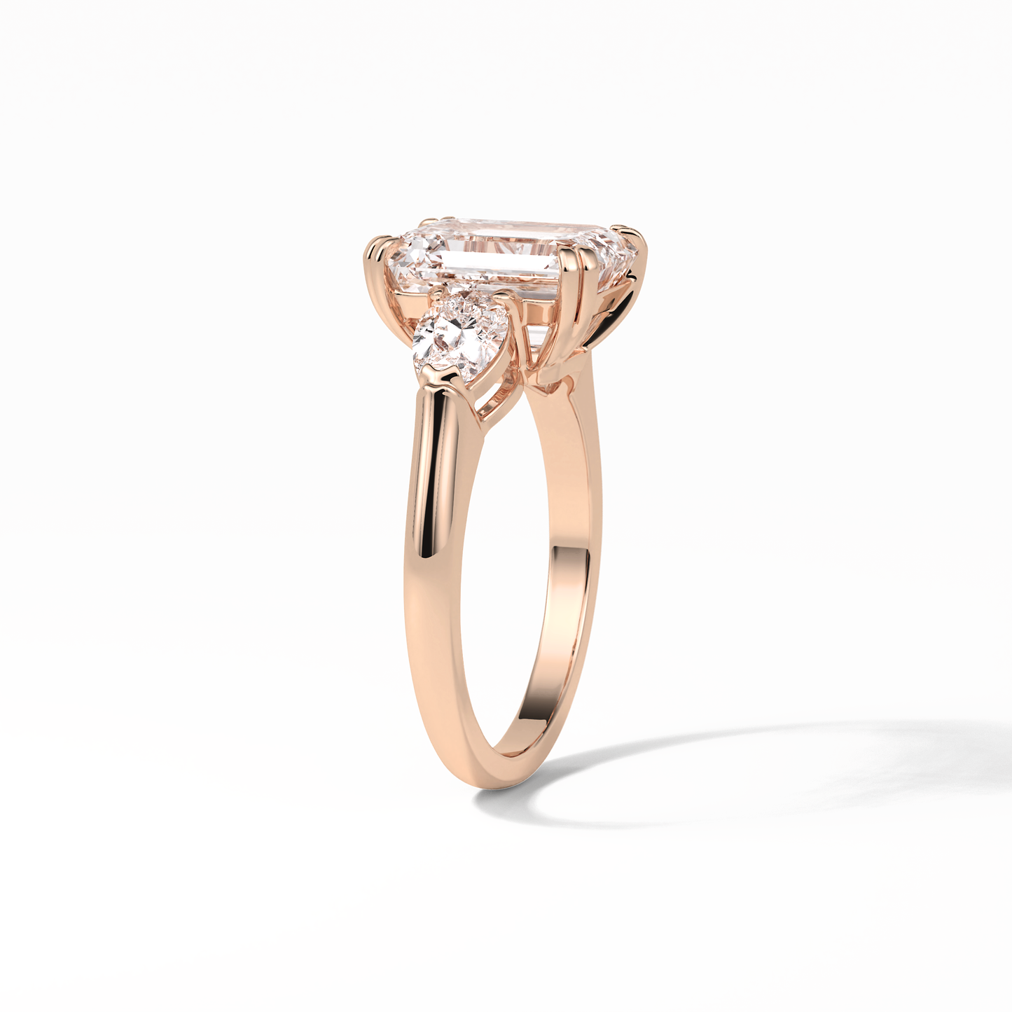 Emerald Three Stones Lab Grown Diamond Engagement Ring