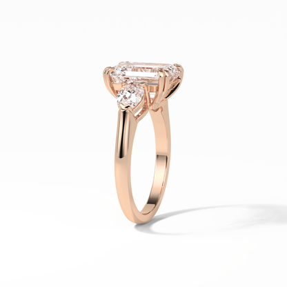 Emerald Three Stones Lab Grown Diamond Engagement Ring