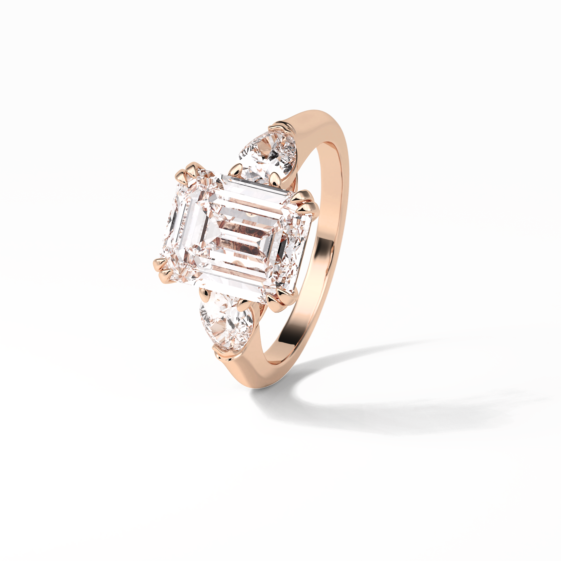 Emerald Three Stones Lab Grown Diamond Engagement Ring