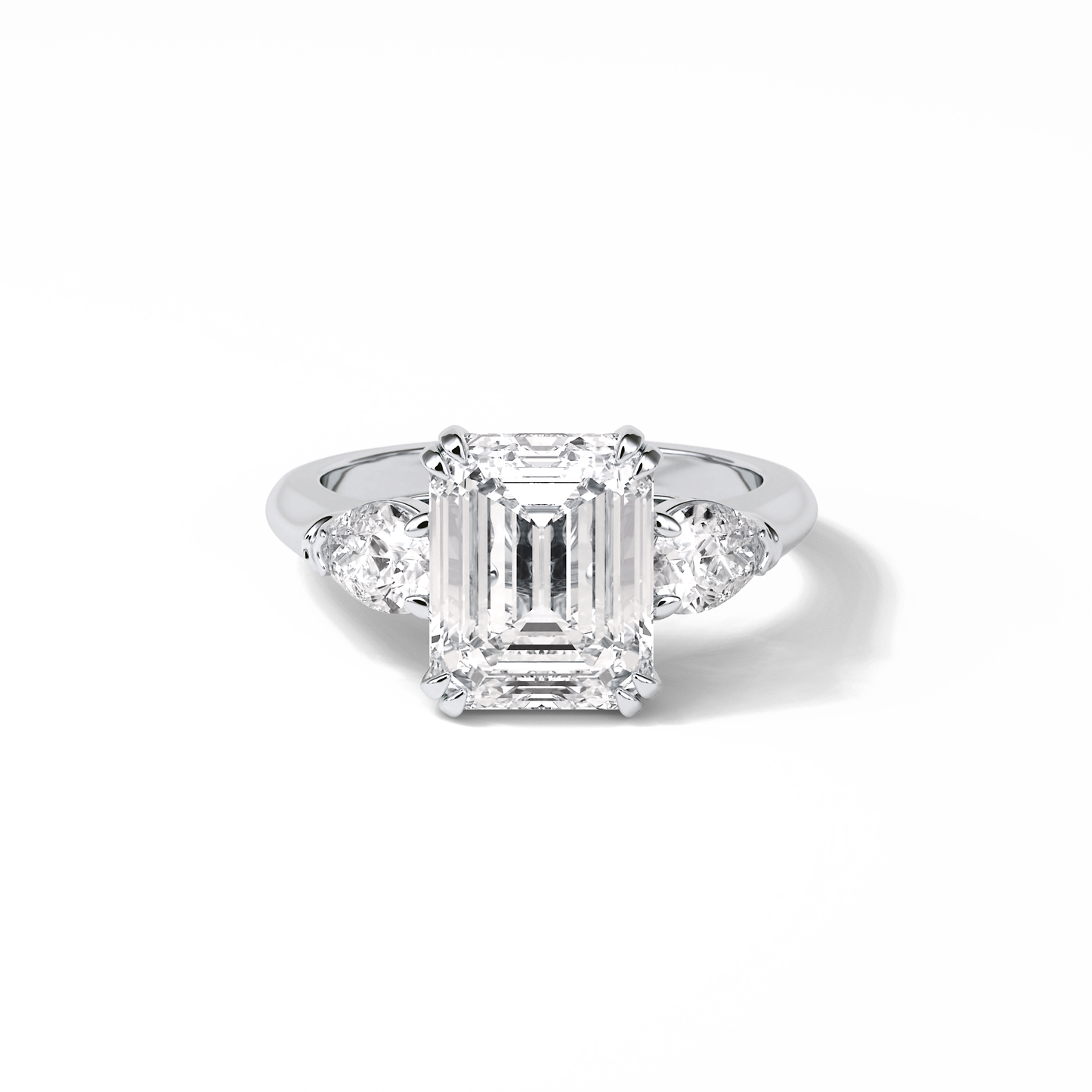 Emerald Three Stones Lab Grown Diamond Engagement Ring