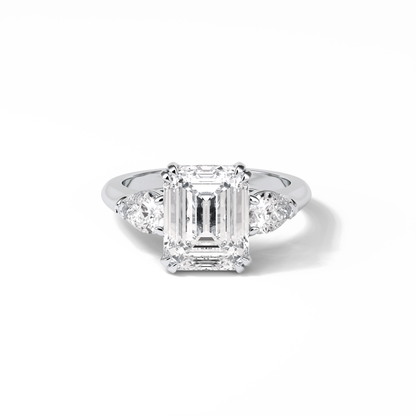 Emerald Three Stones Lab Grown Diamond Engagement Ring