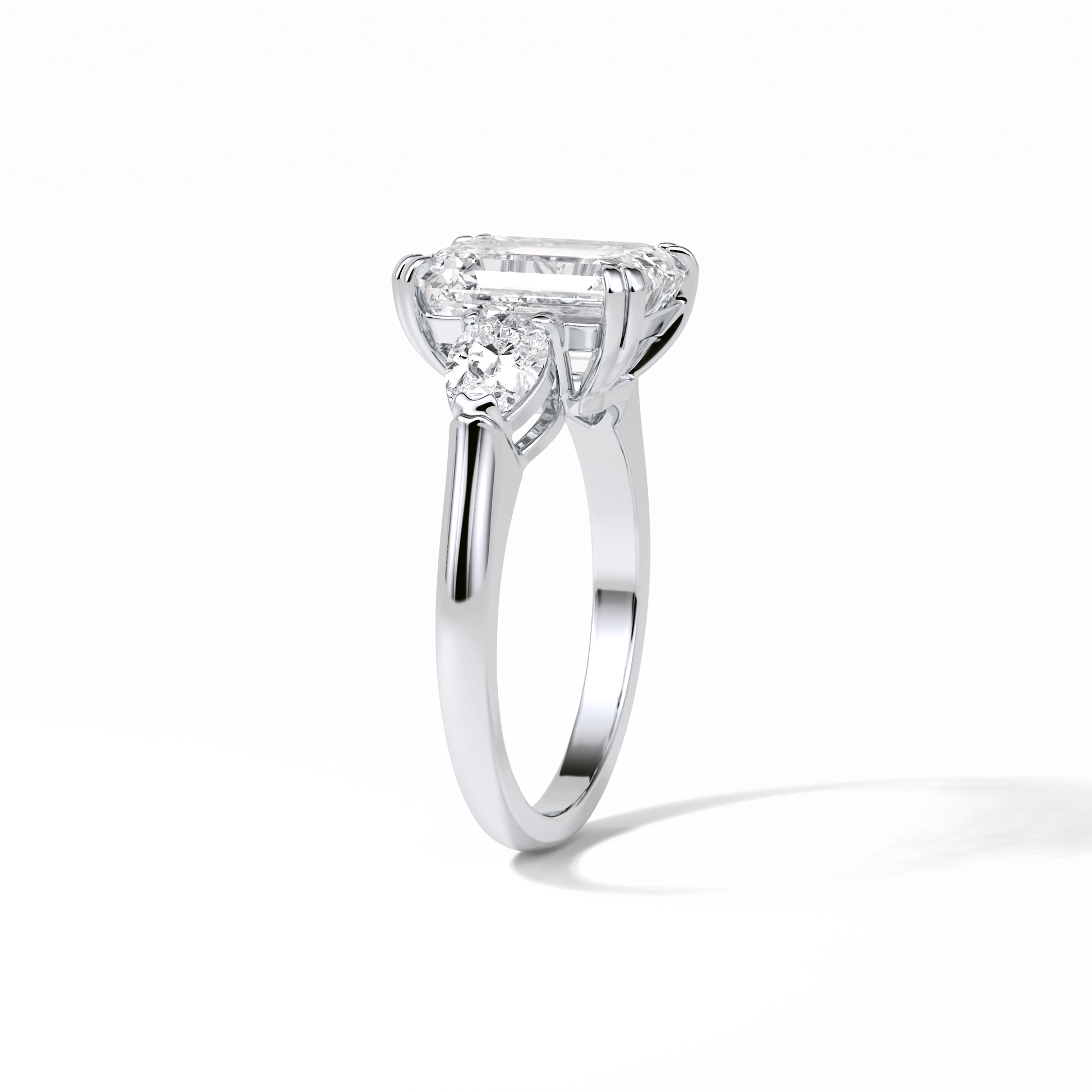 Emerald Three Stones Lab Grown Diamond Engagement Ring