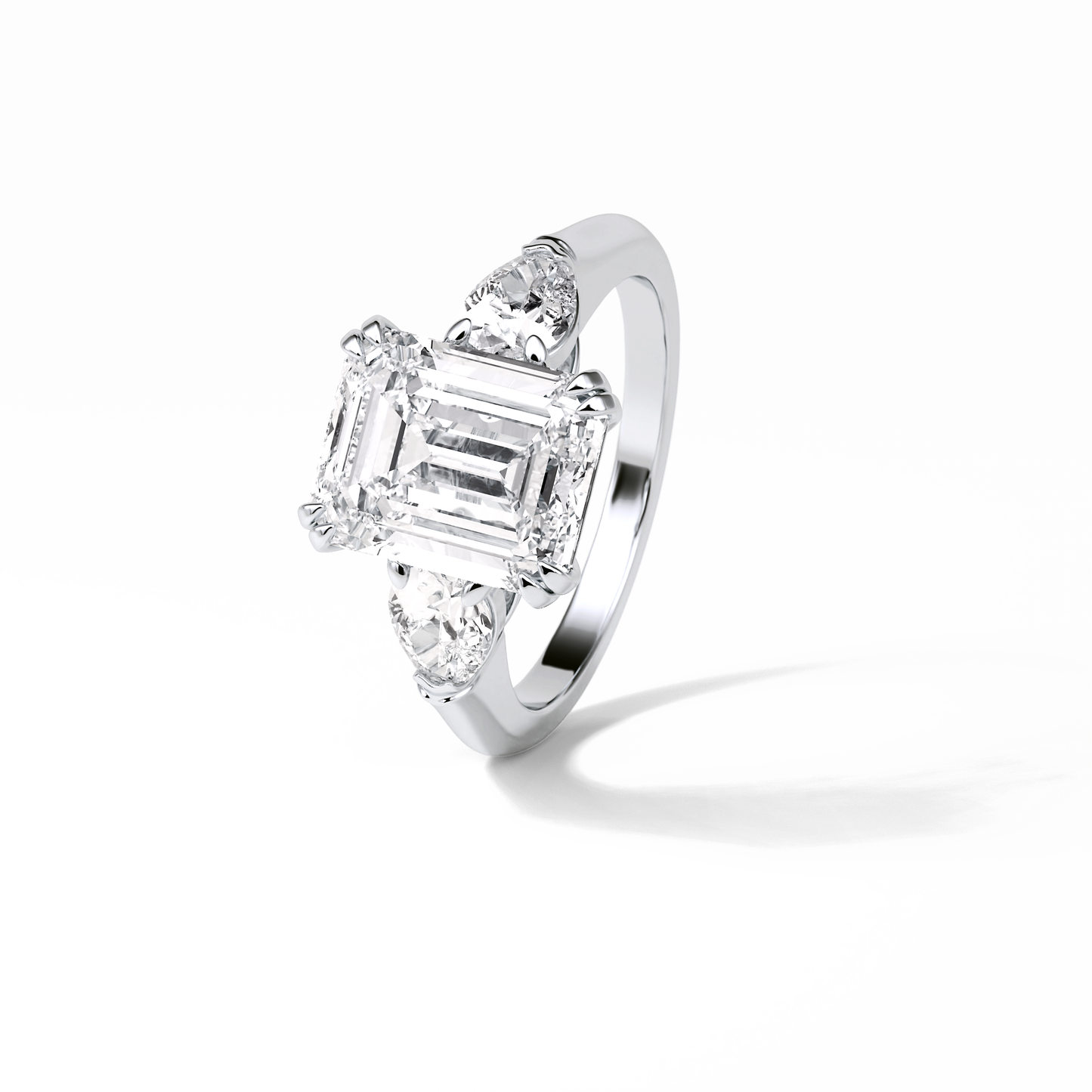 Emerald Three Stones Lab Grown Diamond Engagement Ring