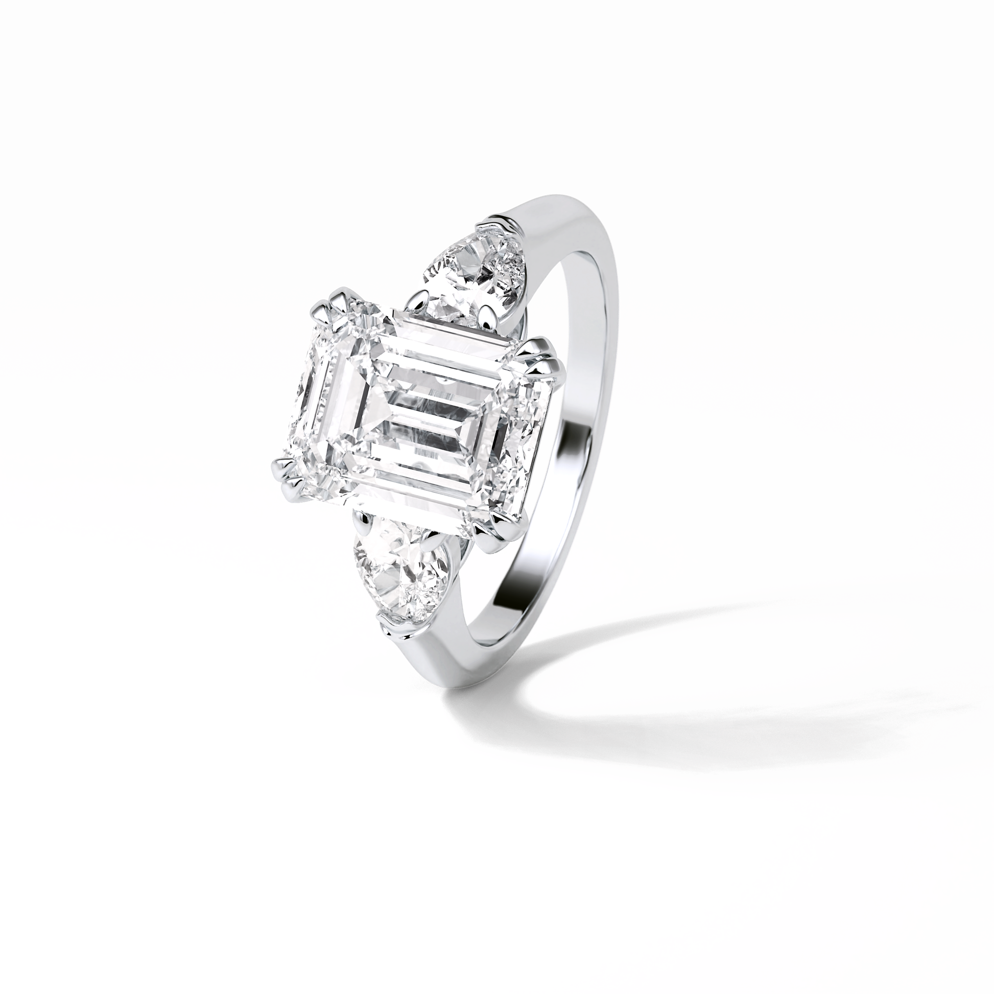 Emerald Three Stones Lab Grown Diamond Engagement Ring