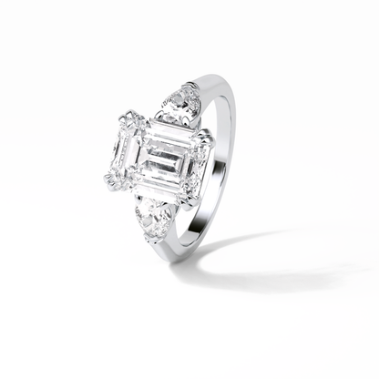 Emerald Three Stones Lab Grown Diamond Engagement Ring