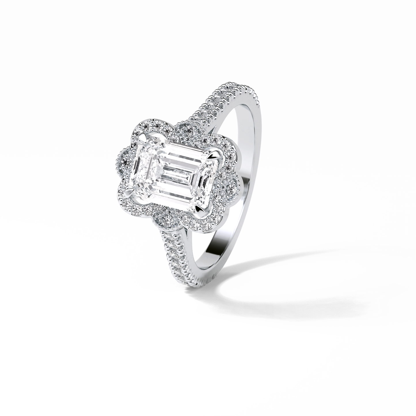 Emerald Cluster Lab Grown Diamond Engagement Ring