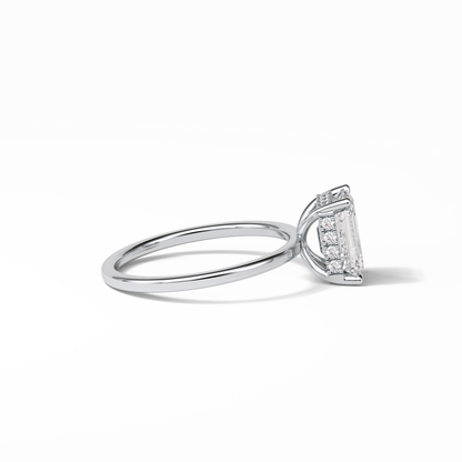 Emerald Hidden Halo Lab Grown Diamond Engagement Ring