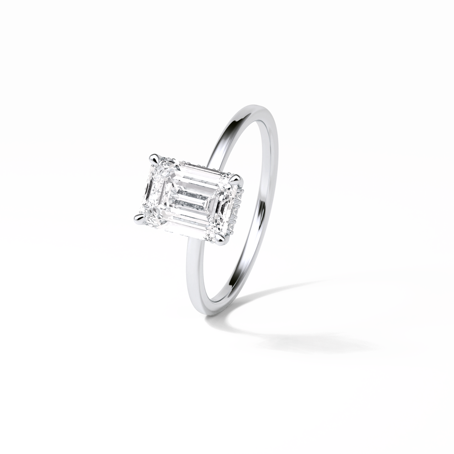 Emerald Hidden Halo Lab Grown Diamond Engagement Ring