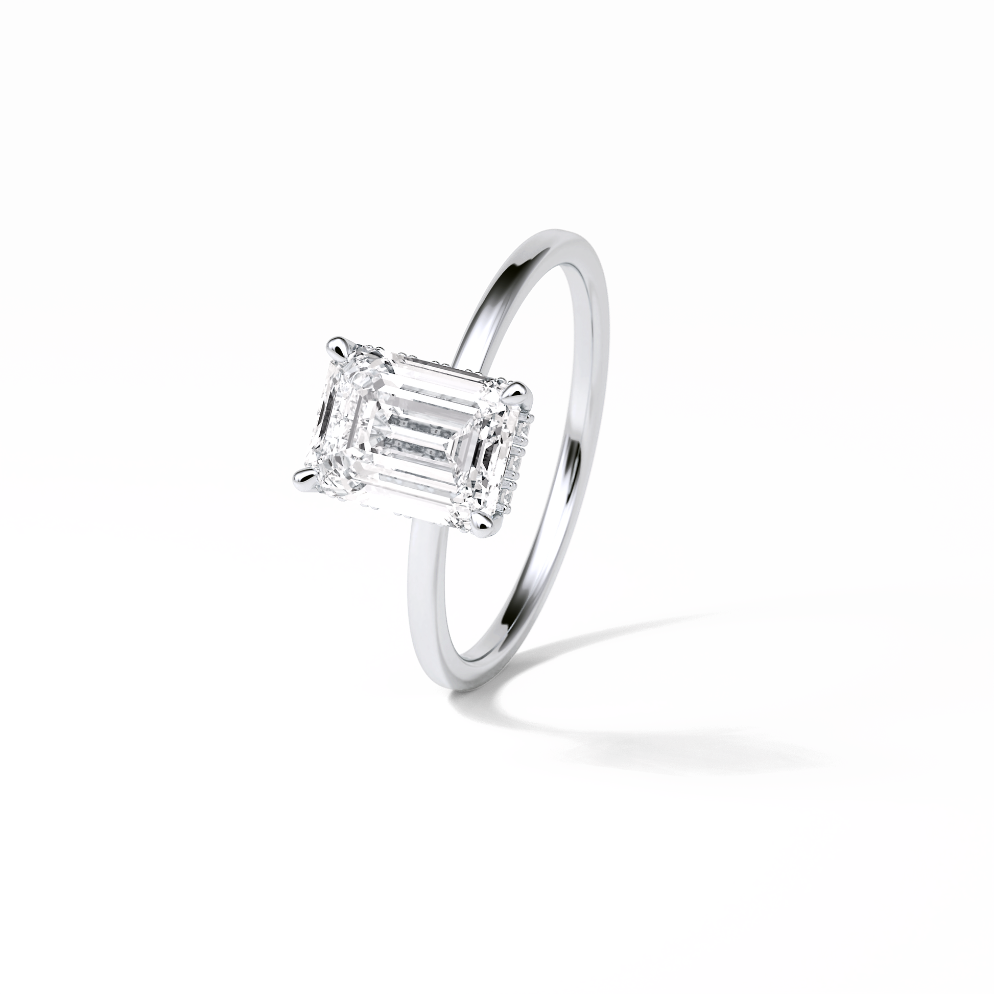 Emerald Hidden Halo Lab Grown Diamond Engagement Ring