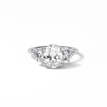 Oval Three Stones Lab Grown Diamond Engagement Ring