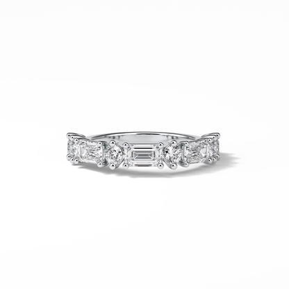 1.28 TCW Emerald and Round Shaped Wedding Band 1