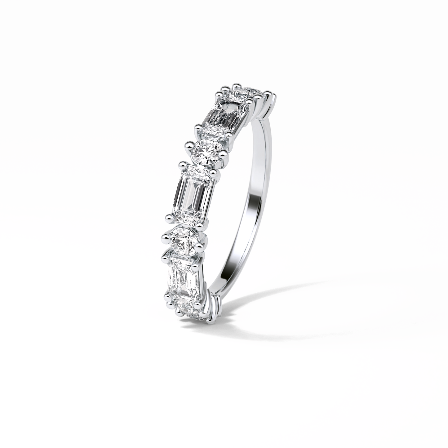 1.28 TCW Emerald and Round Shaped Wedding Band 6