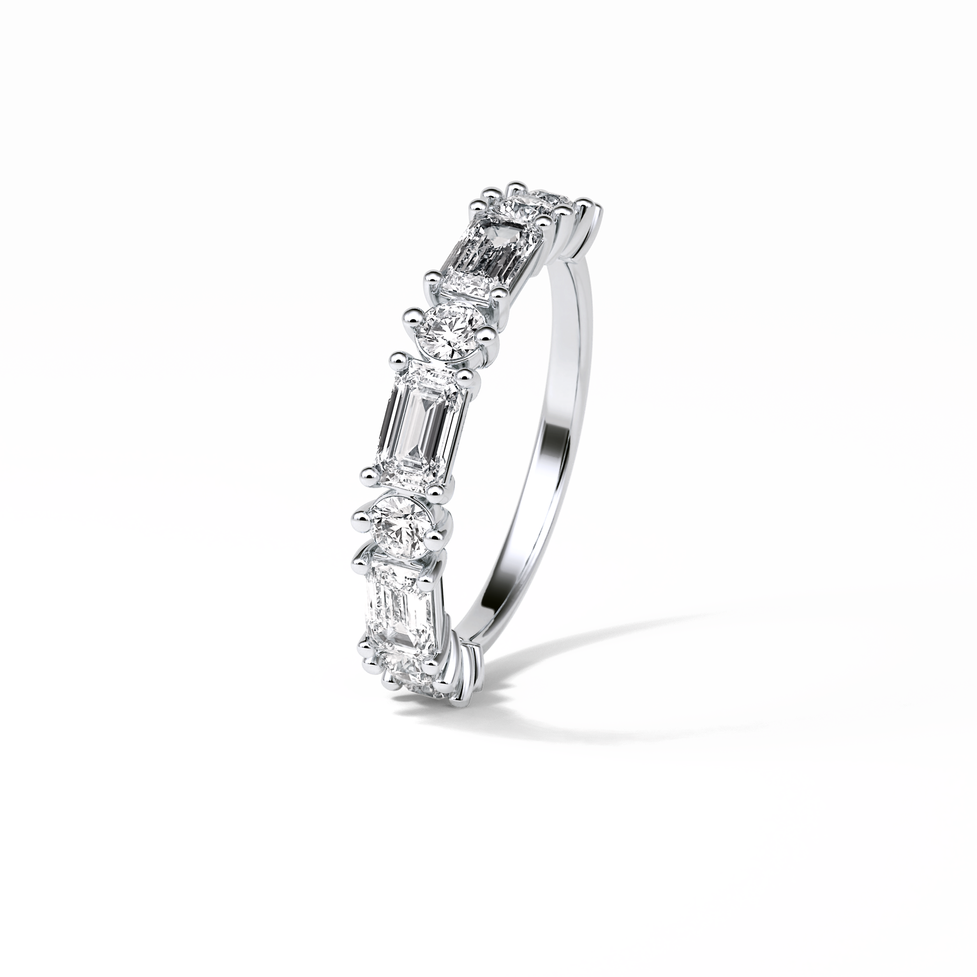 1.28 TCW Emerald and Round Shaped Wedding Band 6