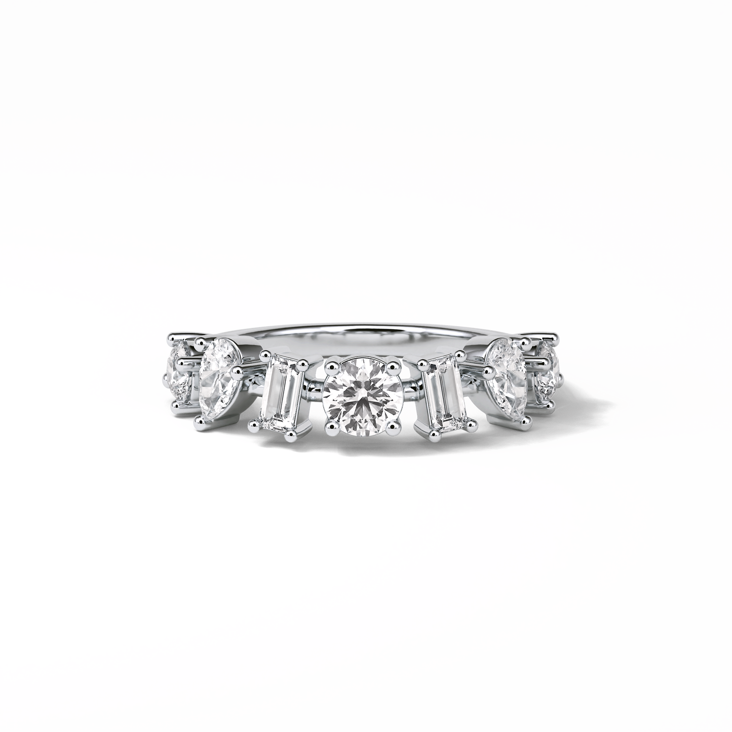 1.4 TCW Pear, Baguette & Round Shaped Wedding Band 1