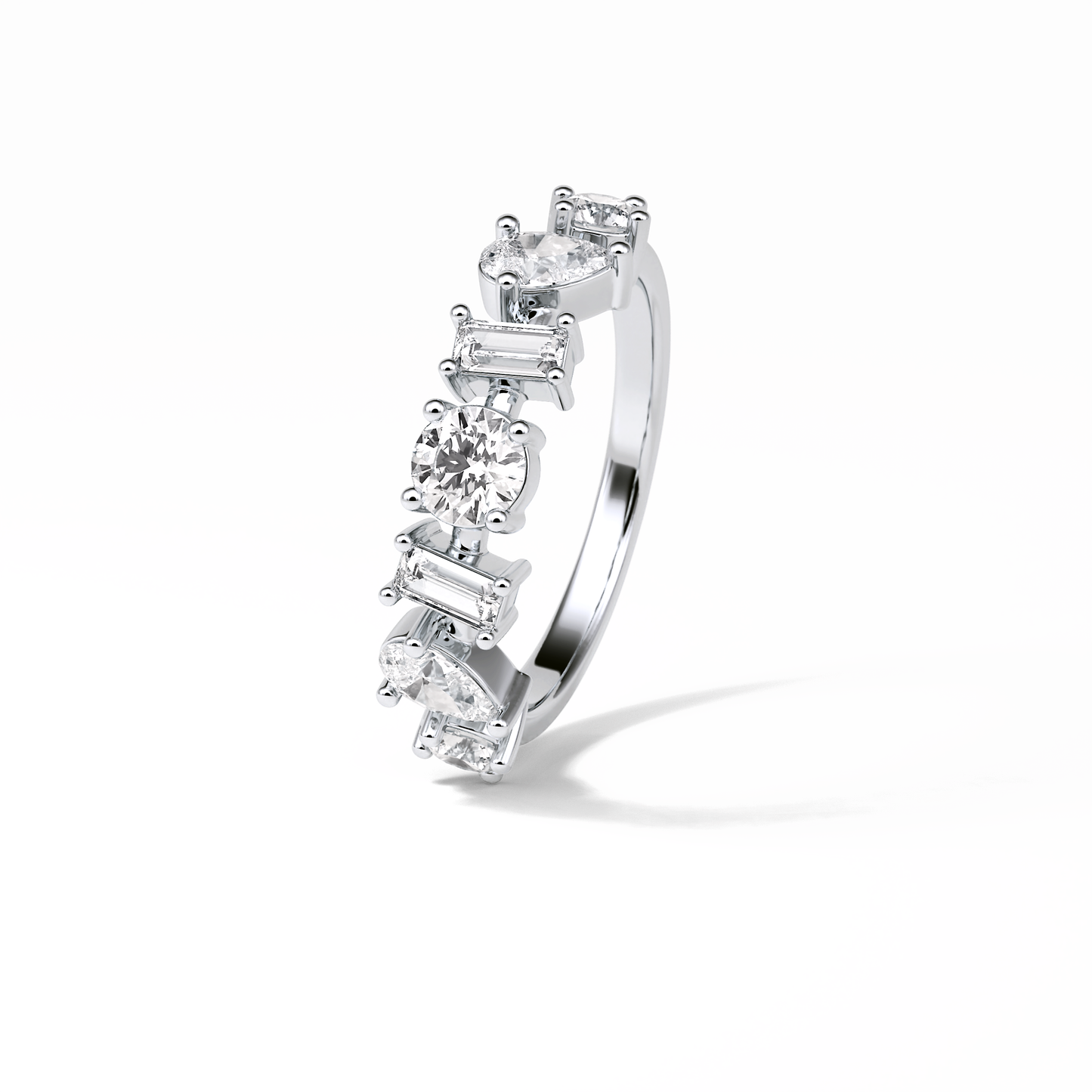 1.4 TCW Pear, Baguette & Round Shaped Wedding Band 6